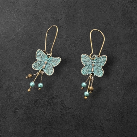 Turquoise Bohemian Butterfly Dangle Earrings - Picture 1 of 3